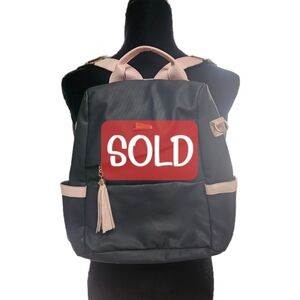 Anti-theft faux leather black and pink backpack